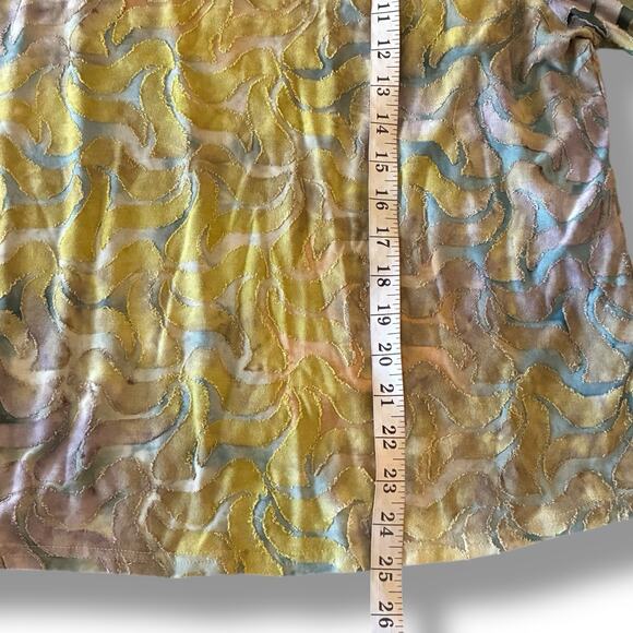 Rain Top Size 2x Abstract Garden Earth Swirl V-Neck Burnout Peplum Pleated Back - Picture 6 of 6